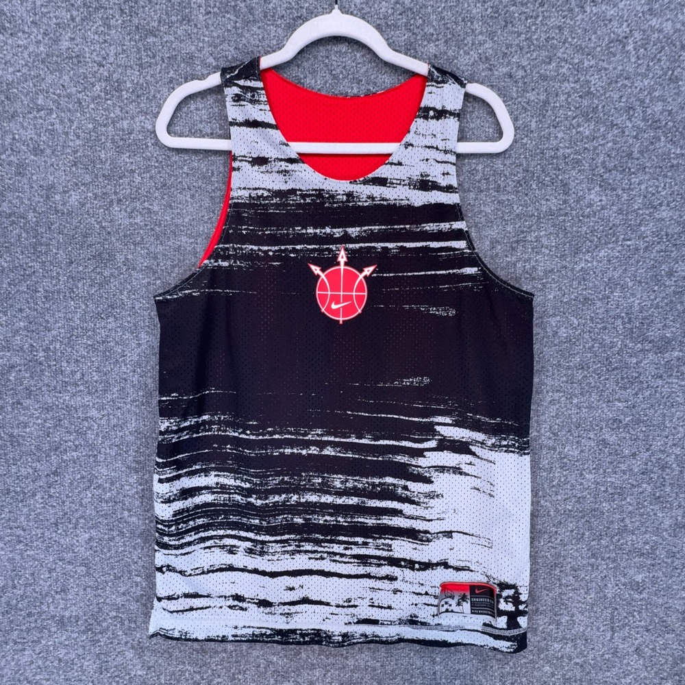 Nike Reversible Basketball Jersey Mens Large Black Red Mesh Graphic Tank Top Y2K